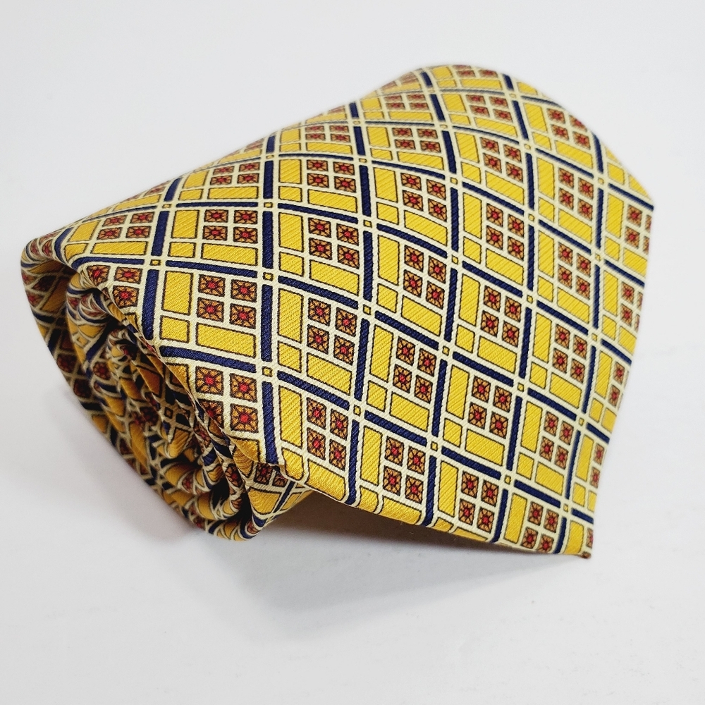 DeSantis Collection Gold Geometric Men's Designer Silk Necktie 58x4"